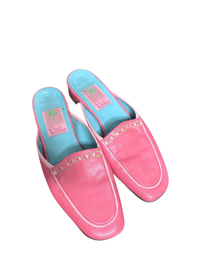 Vintage Lilly Pulitzer Pink Leather Embroidered Loafers Size 6